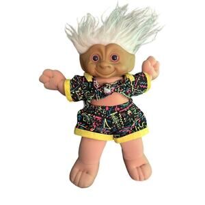 Vintage Treasure Troll White Hair Pink Eyes Pink Jewel 1991 Ace Novelty Doll